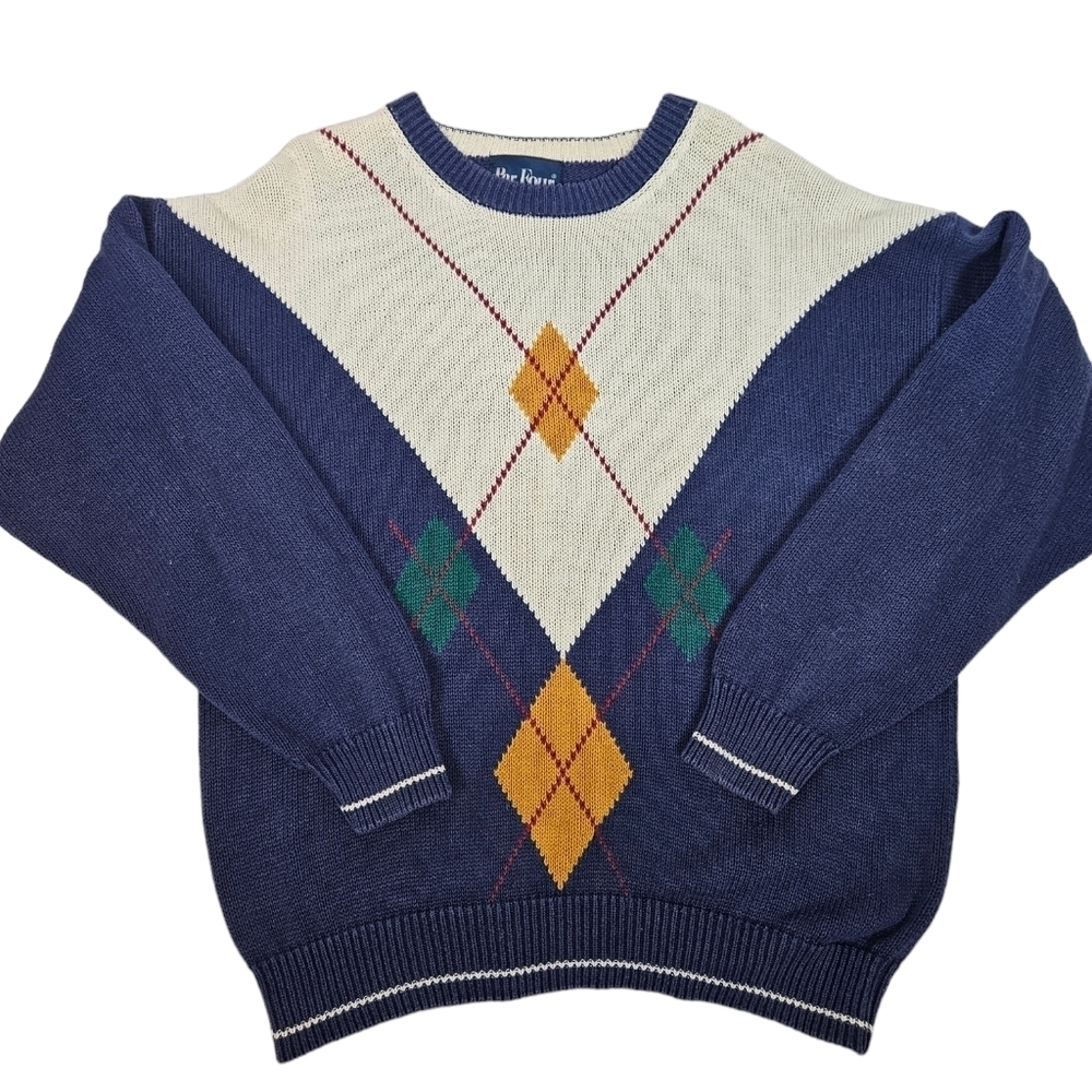 Vintage 90s Par Four Multicolor Argyle Colorblock Golf Sweater Size XL Men E79